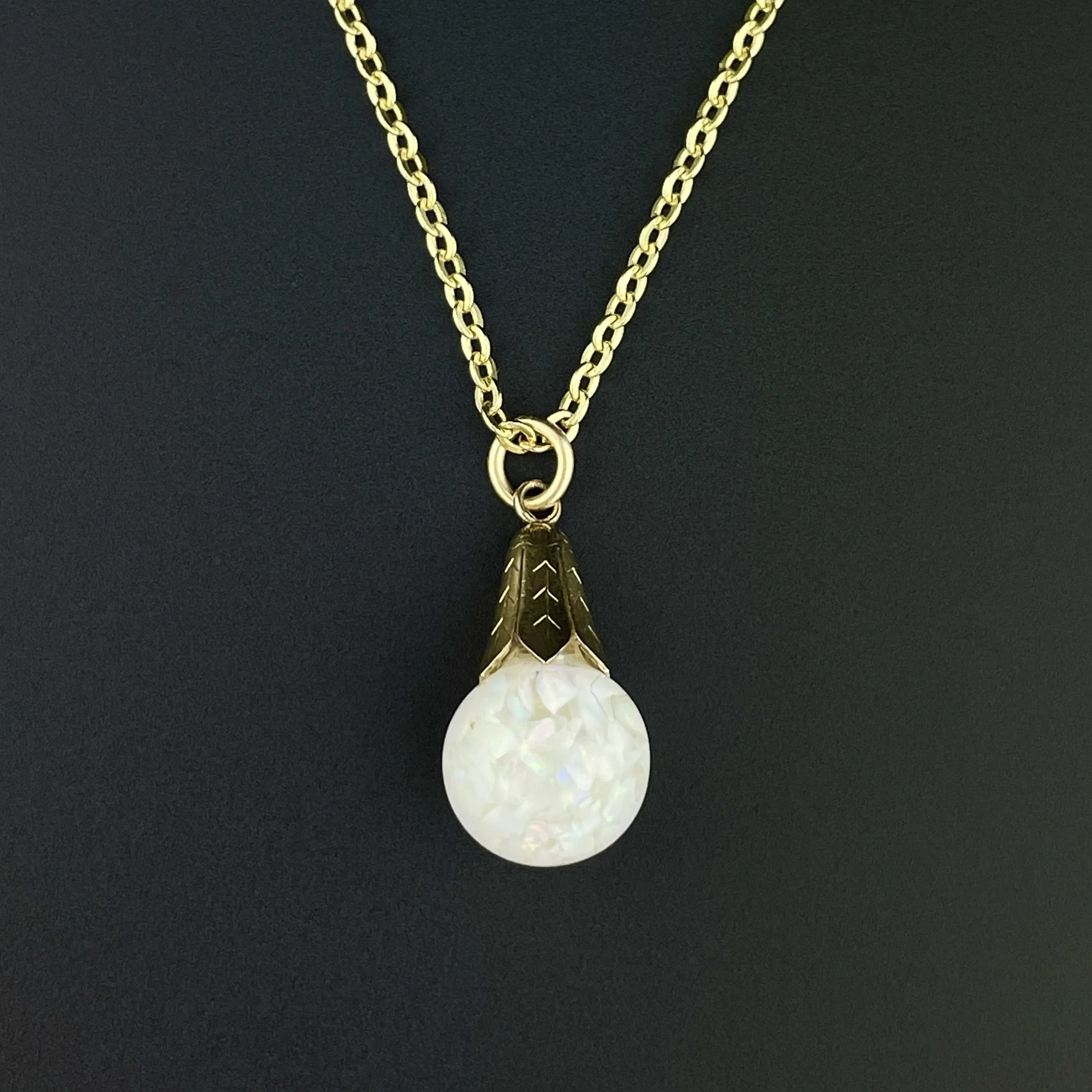 Vintage Silver Gold Vermeil Floating Opal Pendant Necklace