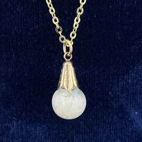 Vintage Silver Gold Vermeil Floating Opal Pendant Necklace