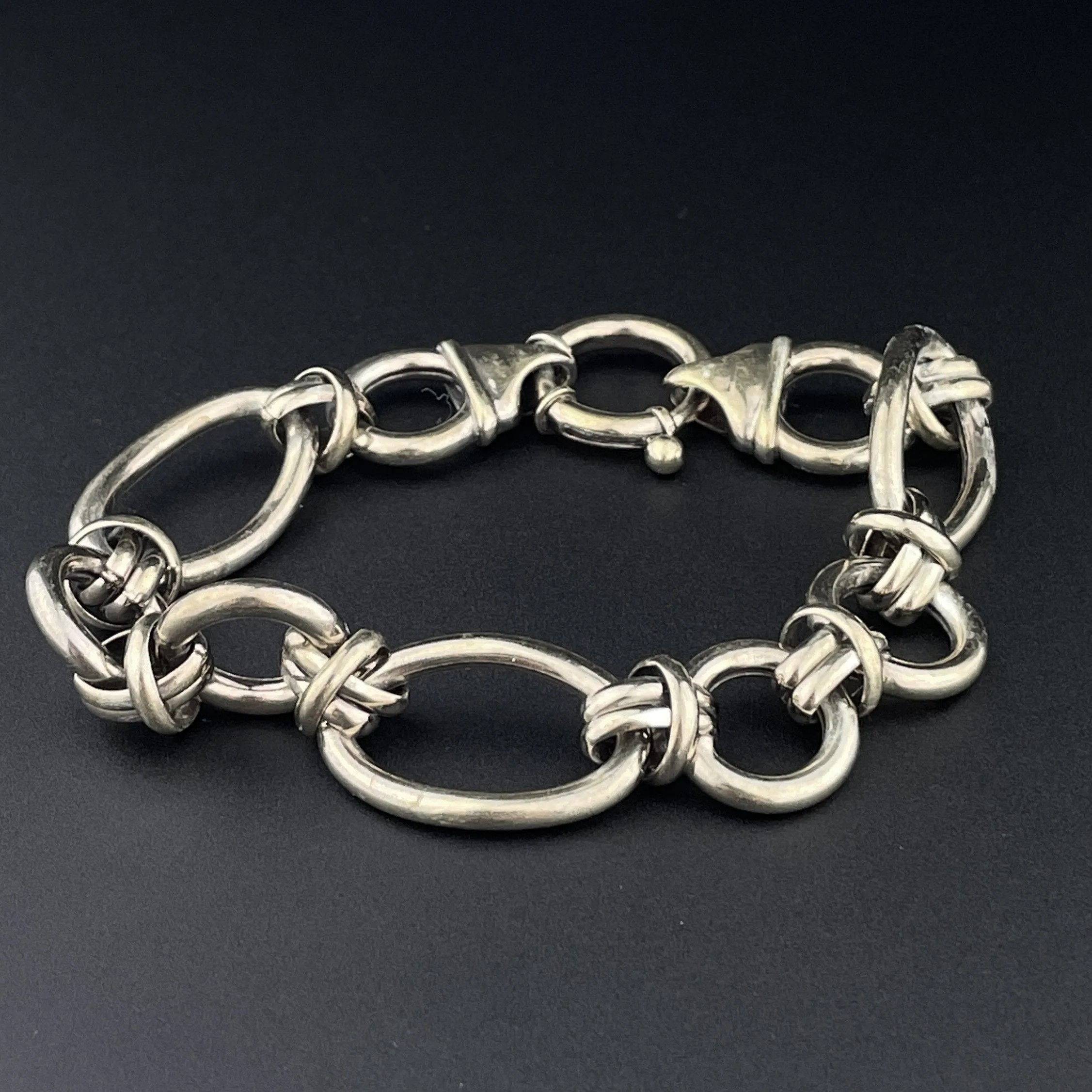 Vintage Sterling Silver Heavy Italian Curb Link Chain Bracelet