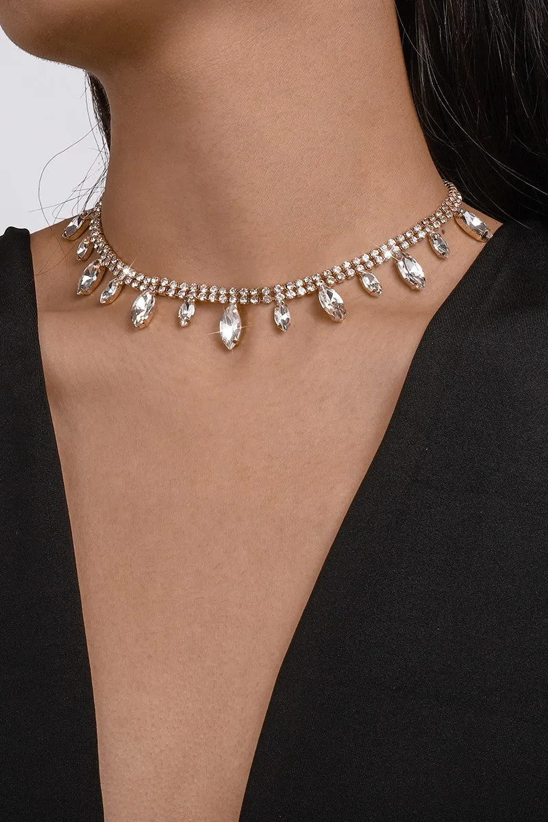 Water Drop Rhinestone Choker Chain Necklace