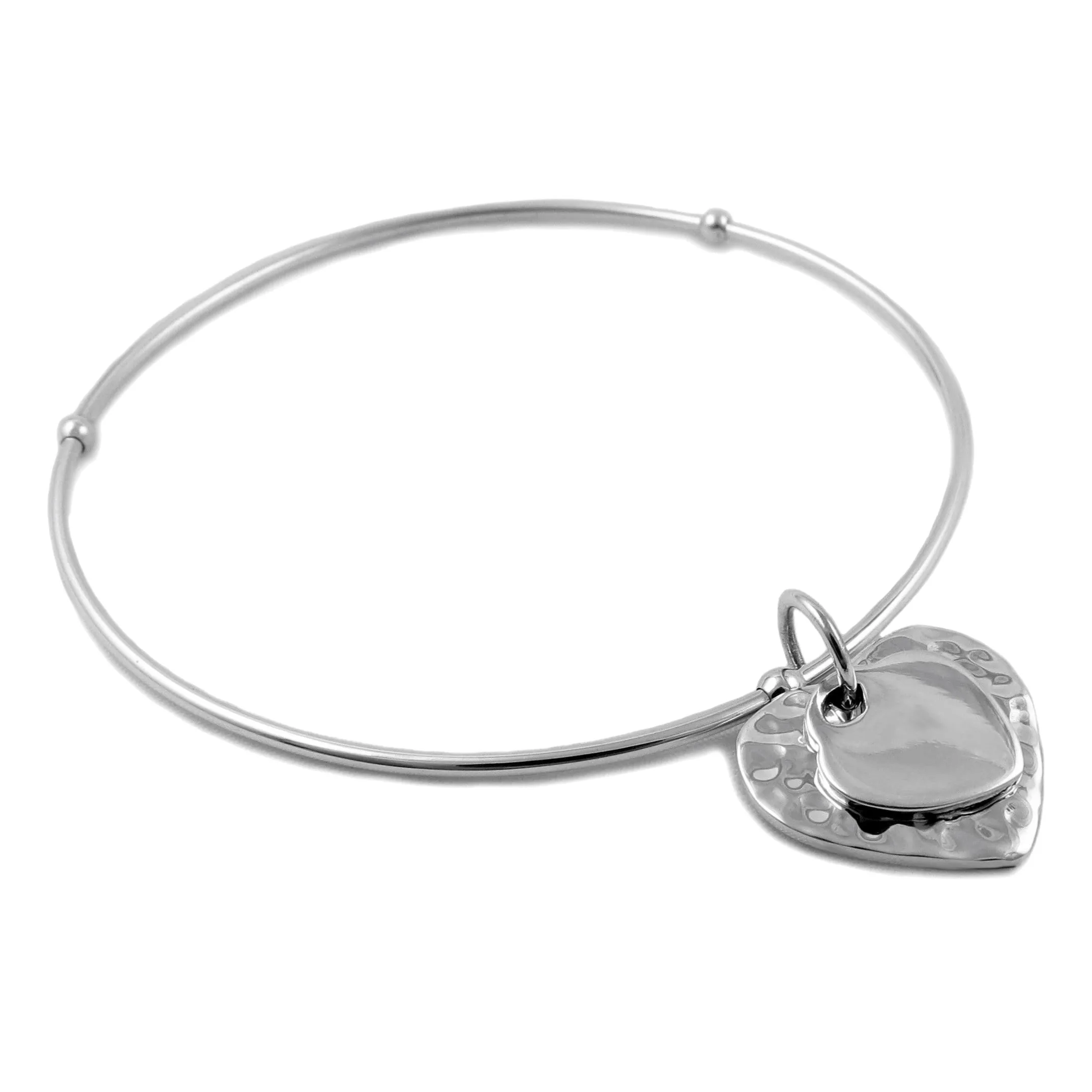 Womens Sterling Silver Bangle with Heart Charms