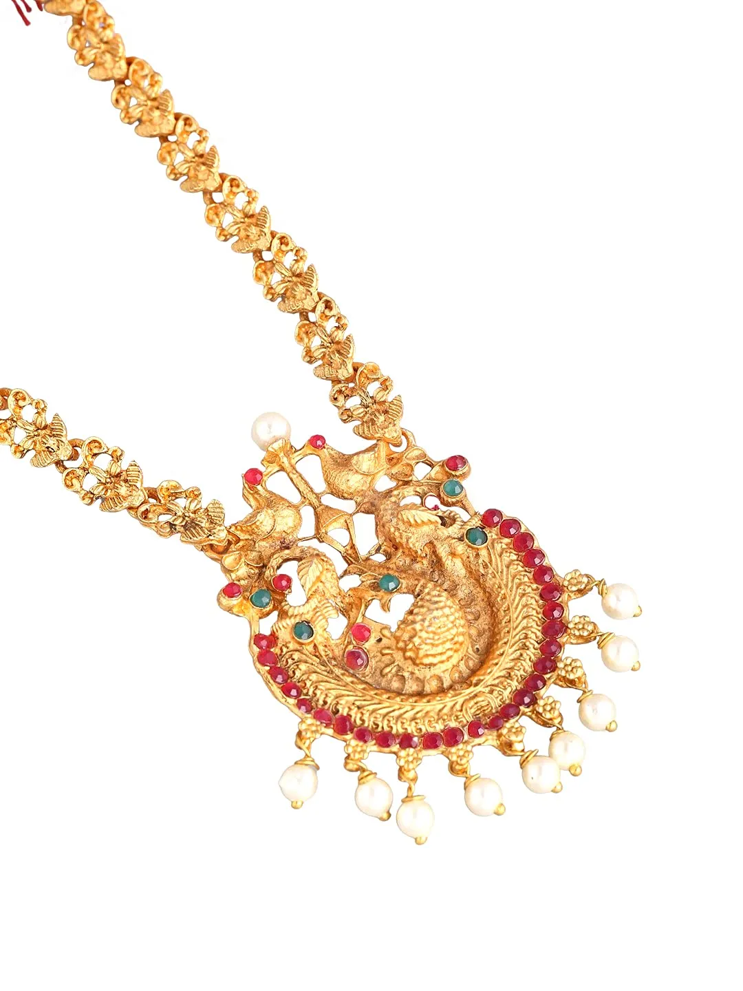 Yellow Chimes Ethnic Gold Plated Peacock Design Traditional Choker Long Haram Necklace Set Jewellery Set for Women and Girls, Medium (YCTJNS-68DULPCK-GL)