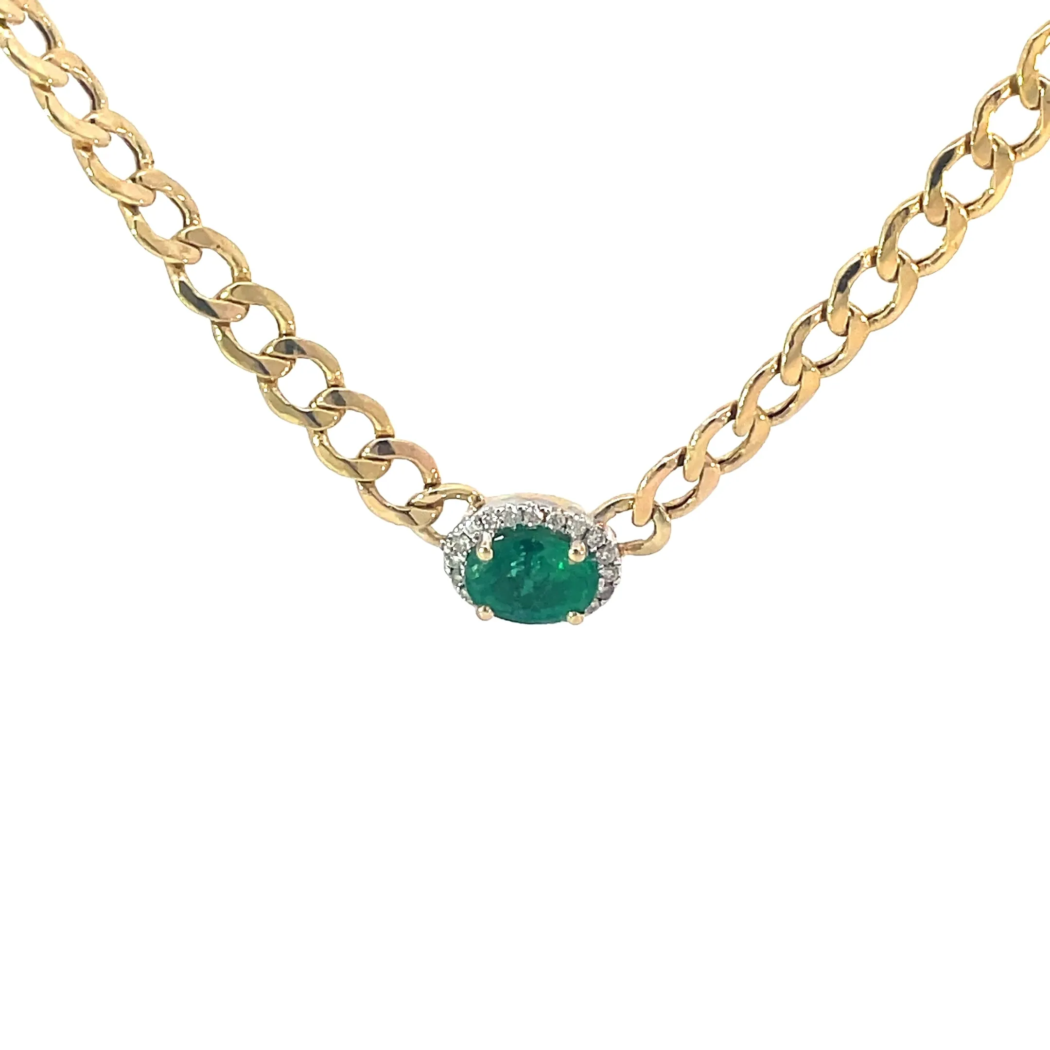 Yellow Gold Emerald Halo Necklace