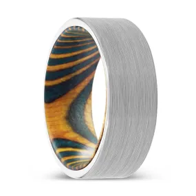 ZAYD | Green & Yellow Wood, White Tungsten Ring, Brushed, Flat